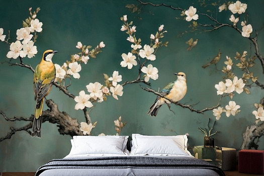 Фотообои в интерьере артикул AG-CB-003, Chinoiserie birds, Design Studio 3D